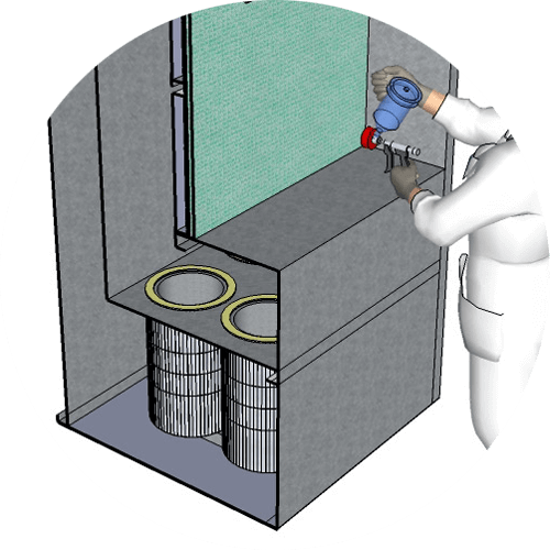 vue sur systeme de filtration d'une cabine de peinture au charbon actif