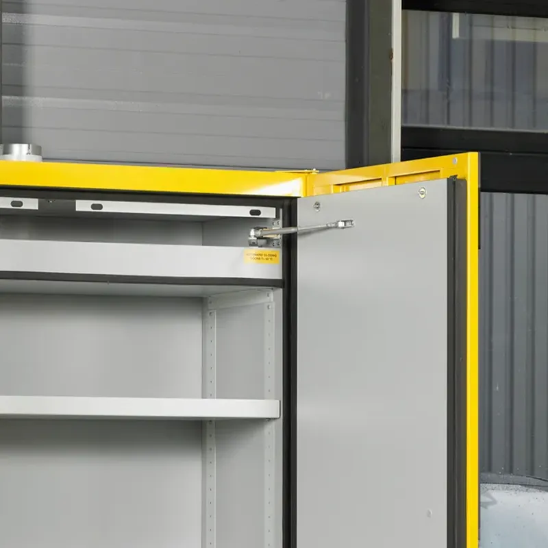 Armoire de stockage avec charnières et joints pour fermeture automatique