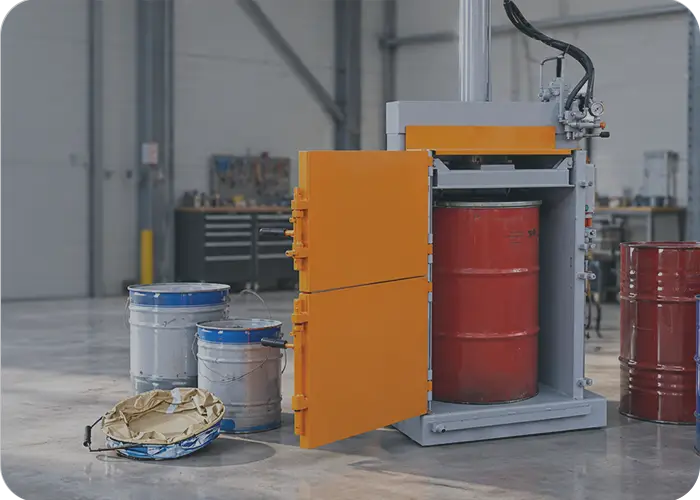 Compacteur de fûts et bidons et gain de places